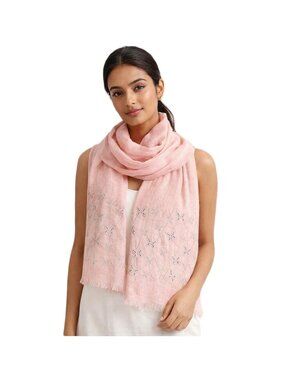 Tigerstars Soft Pink Draped Rhinestone Butterfly Studded Embroidered Scarf